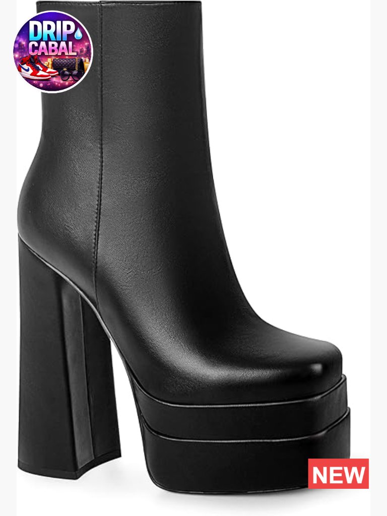 Double Platform Ankle Boots Chunky Heel Square Toe Side Zipper Casual Boots